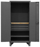 Heavy Duty Cabinet With Pegboard Doors, Drawers, 1 Shelf & Butcherblock Work Surface