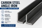 Hot rolled carbon steel angle iron in multiple sizes showing the L-shaped profile, ideal for welding, fabrication, framing, supports and structural applications.