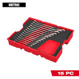 Milwaukee Tool 15 Piece Metric Ratcheting Combination Wrench Set with Tray for PACKOUT Drawers
