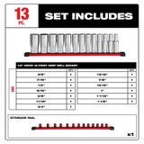 Milwaukee Tool 13pc 1/2 inch Drive 12-Point Deep Well SAE Socket Set