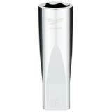 Milwaukee Tool 1/2" Drive 18MM Metric 6-Point Deep Socket with FOUR FLAT Sides, Vanadium Steel, Chrome