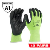 Milwaukee Tool 12 Pair High Visibility Cut Level 1 Polyurethane Dipped Gloves - XL