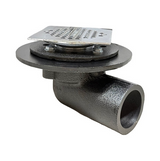 2″ No-Hub Cast Iron Side Outlet Shower Drain w/4″ Chrome-Plated Brass Square Strainer