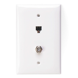 White Midsize Wall Jack Female Telephone/Video Connector