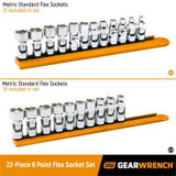 GearWrench 22 Piece 1/4 Inch and 3/8 Inch Drive 6 Point Metric Flex Socket Set