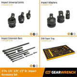 GearWrench 17 Piece 1/4", 3/8", 1/2" Impact Drive Tool Accessories Set with Foam Storage Tray