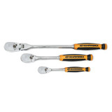 GearWrench 3 Piece 1/4 Inch & 3/8 Inch Drive 90-Tooth Dual Material Teardrop Ratchet Set