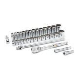 GearWrench 33 Piece 1/2 Inch Drive 12 Point Standard & Deep SAE Mechanics Tool Set - 80714D