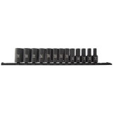 SUNEX 13 Piece 3/8 Inch Drive 12pt Metric Semi-Deep Impact Socket Set on Rail
