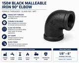 150# Black Malleable Iron 90 Elbow