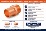 Domestic Wrot Copper Fitting x Male NPT Street Adapter featuring a copper fitting x male NPT connection with available sizes from 1/4" through 3" for secure transitions between copper fittings and threaded pipe systems.