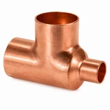 Domestic Wrot Copper x Copper x Copper Reducing Tee with copper sweat reducing connections for branching copper piping in plumbing, HVAC, refrigeration, and industrial piping systems.