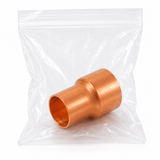 Domestic cleaned and bagged wrot copper fitting adapter with FTG x C connection for clean and controlled copper piping systems.