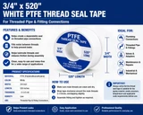 3/4" x 520" White PTFE Thread Seal Tape Specifications, Features and Applications