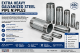 ASC Figure 8342 extra heavy galvanized steel pipe nipples – NPT threaded both ends, sizes 1/2 inch through 6 inch