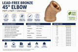 Lead-free bronze 45 degree elbow product specifications, available sizes and part numbers