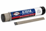 Harris E7018 low hydrogen stick welding electrodes in plastic tube with loose mild steel welding rods.