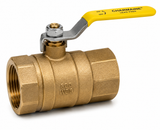 Charman lead-free brass full port ball valve with yellow handle and female NPT threaded connections