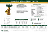 Charman boiler drain valve specifications, dimensions, MIP and FIP connection options, 125 PSI CWP rating, and SKUs 894-NL through 899-NL