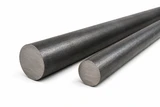 A36 carbon steel round bar in 1/2-inch and 5/8-inch diameters with solid round profiles and hot-rolled steel finish.