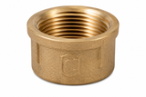 Lead-free bronze threaded cap with female NPT connection for closing male-threaded pipe ends.