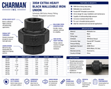 Charman 300# extra heavy black malleable iron union specifications, sizes, features and applications