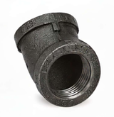 Ductile iron threaded 45° elbow with female NPT connections for changing pipe direction at a 45-degree angle.
