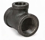 Ductile iron threaded tee with three female NPT connections for 90-degree branch piping.