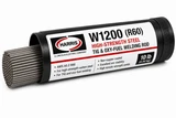 Harris W1200R 60i strength steel TIG and oxy-fuel welding rod secondary image showing product features, weld metal properties, recommended applications, available size, and supported welding processes.