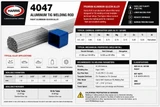 Harris 4047 aluminum TIG welding rod specifications, applications, chemical composition, mechanical properties and recommended TIG welding parameters.