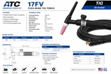 ATC 17FV flex-head TIG torch specifications, dimensions, features and technical data