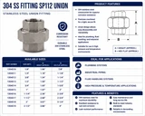 304 Stainless Steel 150# Threaded Union - SP112 Spec. Image