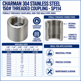 304 Stainless Steel 150# Threaded Coupling - SP114 Spec Sheet