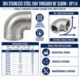 304 Stainless Steel 150# Threaded 90° Elbow - SP114 Spec Sheet