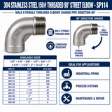 304 Stainless Steel 150# Threaded 90° Street Elbow - SP114 Spec Sheet