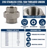316 Stainless Steel 150# Threaded Union - SP114 Spec Sheet