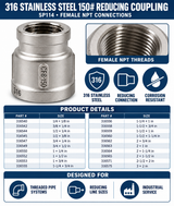 316 Stainless Steel 150# Threaded Reducing Coupling - SP114 Spec Sheet