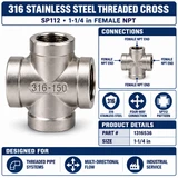316 Stainless Steel 150# Threaded Cross - SP112 - 1-1/4" Spec Sheet