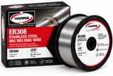 Harris ER308 stainless steel MIG welding wire spool with product packaging