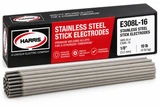 Harris E308L-16 stainless steel stick welding electrodes with product packaging