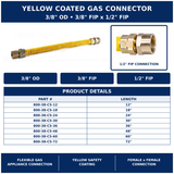 3/8" OD Yellow Coated Gas Connector - 3/8" FIP x 1/2" FIP Spec Sheet