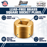 Billco Lead-Free Brass Square Socket Plugs feature graphic