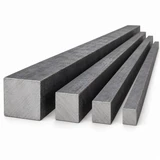 Solid carbon steel square bars with square ends on a white background.