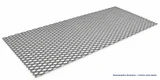 Representative flattened expanded metal panel with open diamond mesh and a flat profile on a white background.