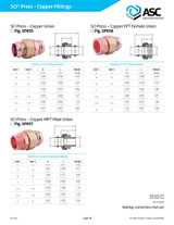 SCI Press Copper FPT Female Union Dimensions