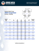 3000# Forged Steel Socket Weld Cross Data Sheet