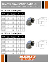 150# Stainless Steel 90° Elbow ISO 49 Dimensions