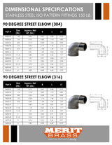 150# Stainless Steel 90° Street Elbow ISO 49 Dimensions