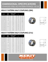 150# Stainless Steel Heavy Patten Half Coupling Dimensions