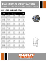 150# 304 Stainless Steel Hex Bushing ISO 49 Dimensions